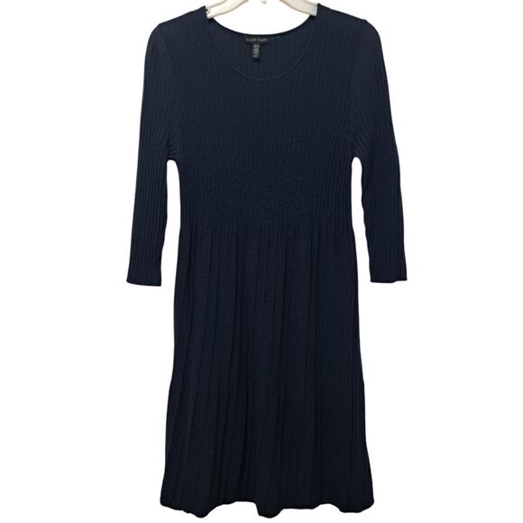Eileen Fisher Washable Wool Scoop Neck Knit Dress Small Petite Dark Navy/Black - Picture 1 of 14